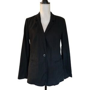 J Jill One Button Stretch Linen Blend Blazer Women’s SZ Small Petite in Black